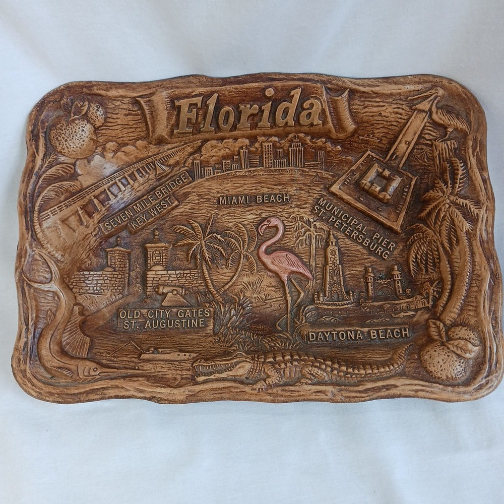 Vintage Florida Souvenir Bowl Faux Wood Miami
